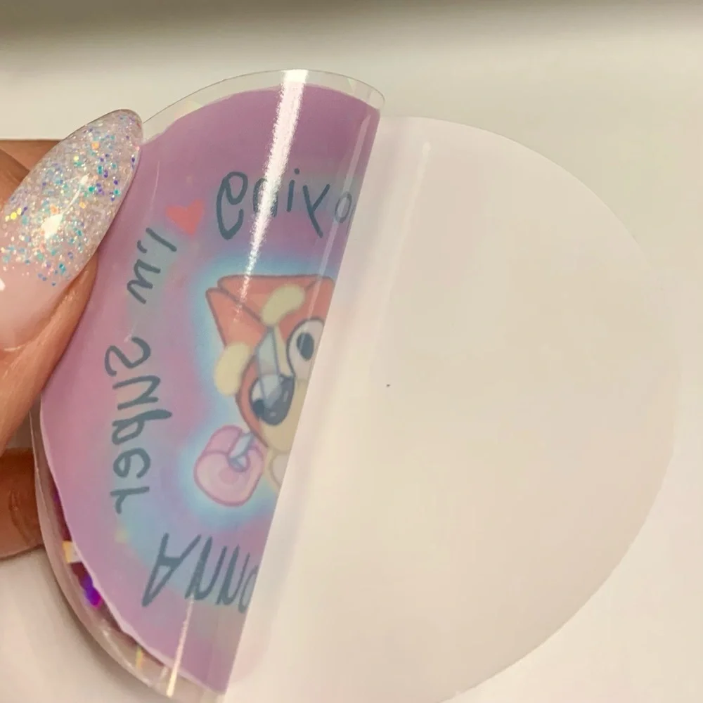 Bluey Bingo Sticker, Holographic Crackle Decal, Clear Backing